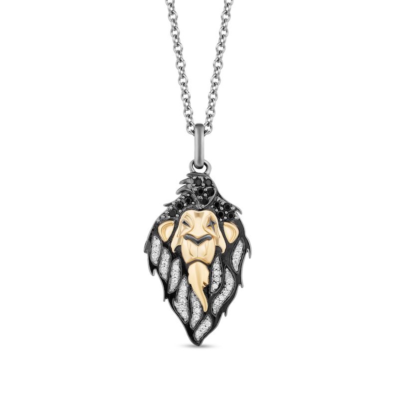 Disney Treasures The Lion King Black Enhanced and White Diamond Scar Pendant in Sterling Silver and 10K Gold – 19"