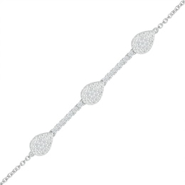 0.145 CT. T.W. Diamond Teardrop Station Line Bracelet in Sterling Silver - 7.5"