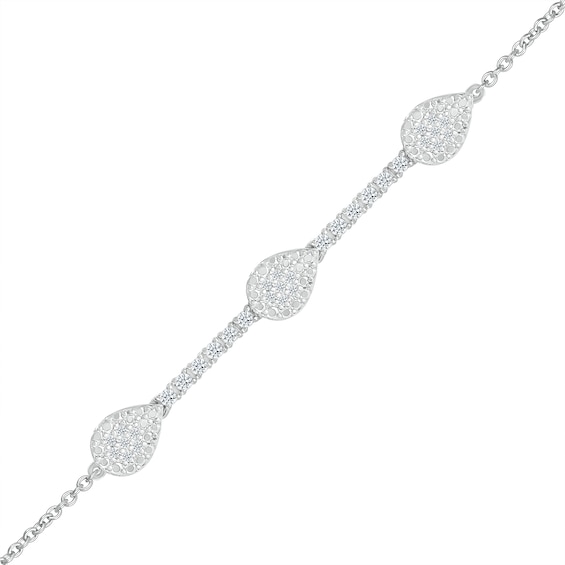 0.145 CT. T.W. Diamond Teardrop Station Line Bracelet in Sterling Silver - 7.5"