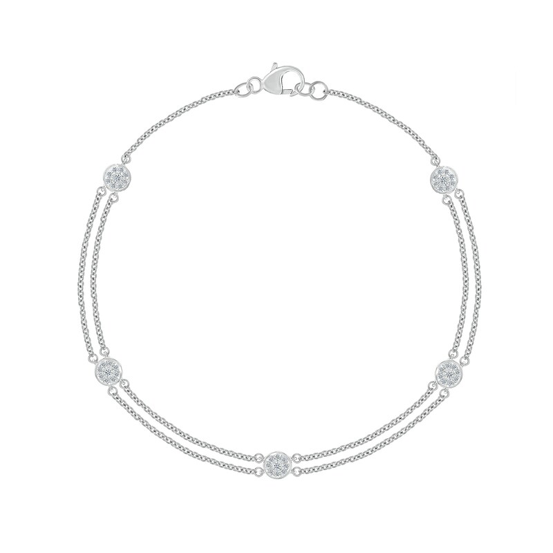 0.145 CT. T.W. Diamond Frame Station Bracelet in Sterling Silver - 7.5"