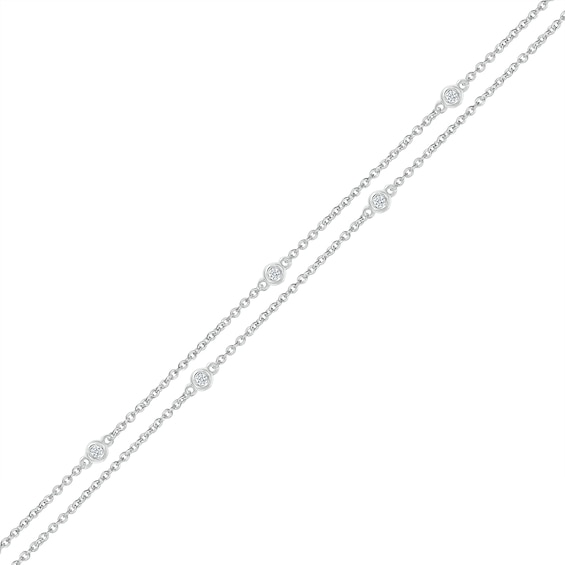0.065 CT. T.W. Diamond Station Double Strand Bracelet in Sterling Silver - 7.5"