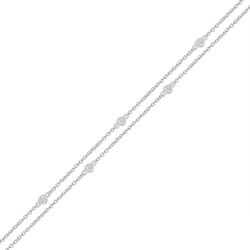 0.065 CT. T.W. Diamond Station Double Strand Bracelet in Sterling Silver - 7.5"