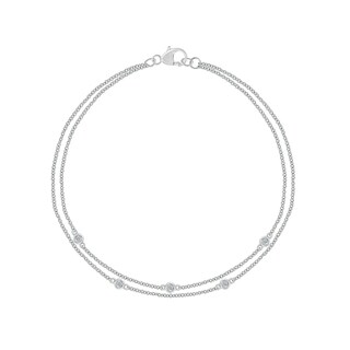 0.065 CT. T.W. Diamond Station Double Strand Bracelet in Sterling Silver - 7.5"