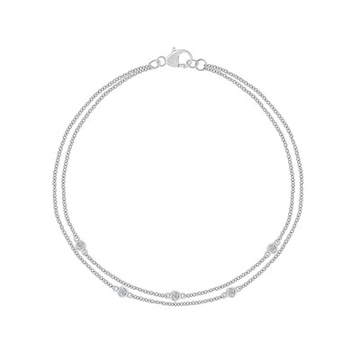 0.065 CT. T.W. Diamond Station Double Strand Bracelet in Sterling Silver - 7.5"