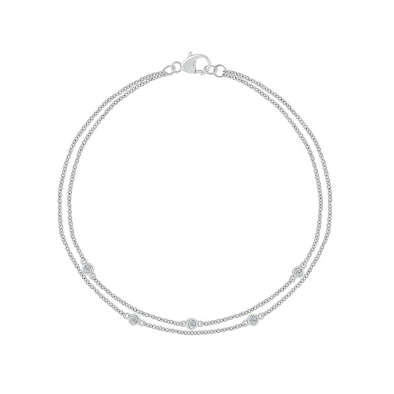 0.065 CT. T.W. Diamond Station Double Strand Bracelet in Sterling Silver - 7.5"
