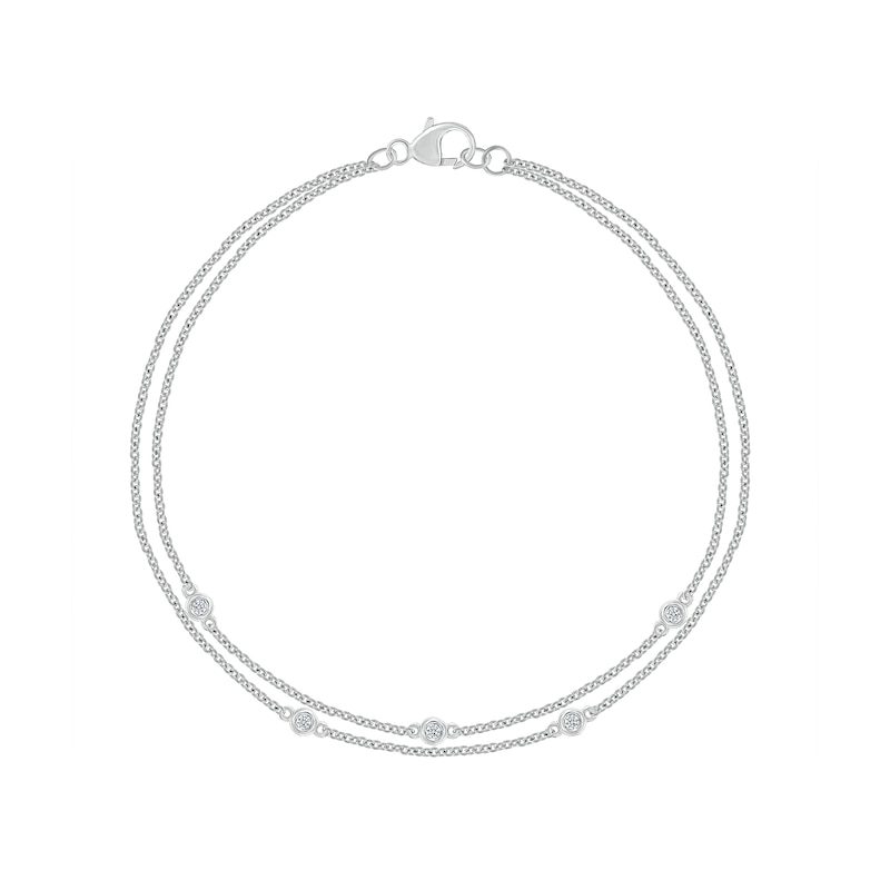 0.065 CT. T.W. Diamond Station Double Strand Bracelet in Sterling Silver - 7.5"