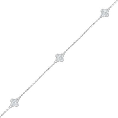 0.145 CT. T.W. Diamond Clover Station Bracelet in Sterling Silver - 7.5"