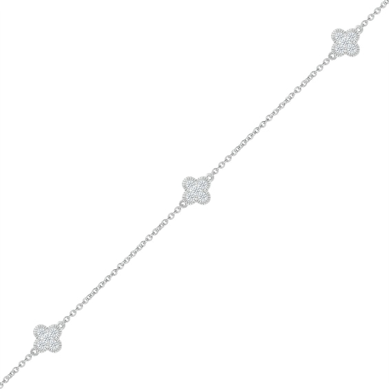 0.145 CT. T.W. Diamond Clover Station Bracelet in Sterling Silver - 7.5"