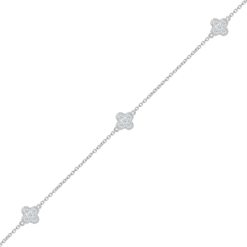 Main Image 1 of 0.145 CT. T.W. Diamond Clover Station Bracelet in Sterling Silver - 7.5"