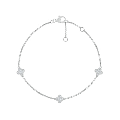 0.145 CT. T.W. Diamond Clover Station Bracelet in Sterling Silver - 7.5"