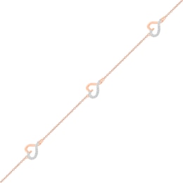 0.065 CT. T.W. Diamond Hearts Station Bracelet in Sterling Silver with 14K Rose Gold Plate - 7.5"