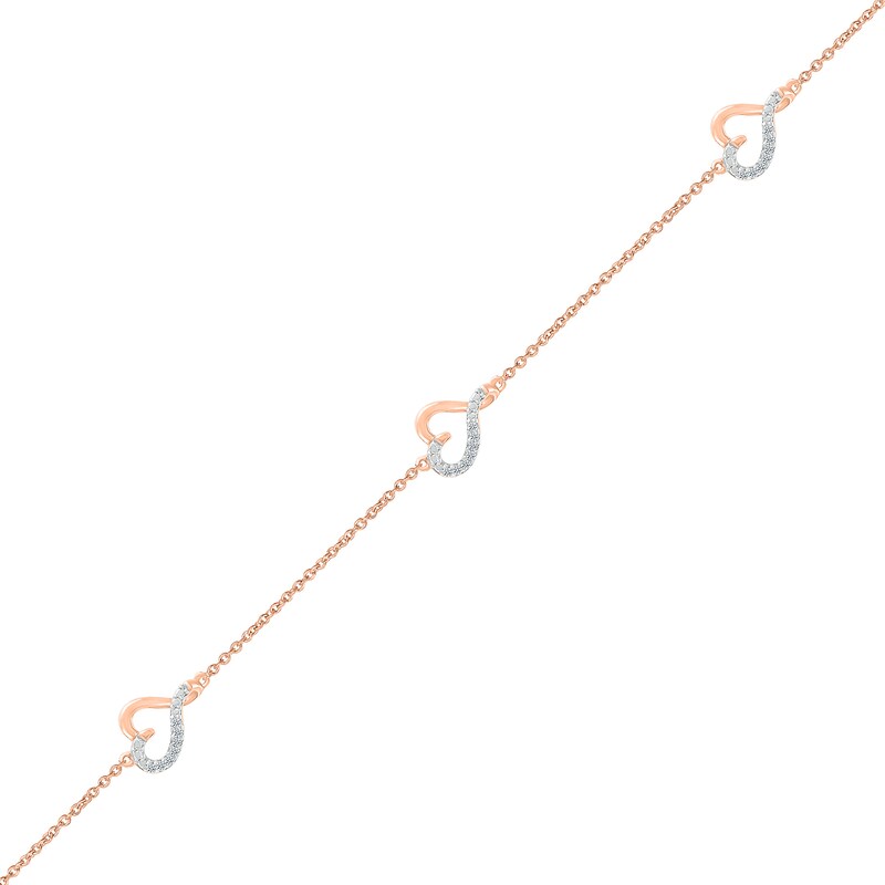 0.065 CT. T.W. Diamond Hearts Station Bracelet in Sterling Silver with 14K Rose Gold Plate - 7.5"
