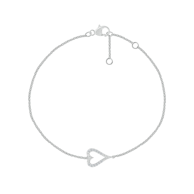0.04 CT. T.W. Diamond Single Heart Station Bracelet in Sterling Silver - 7.5"