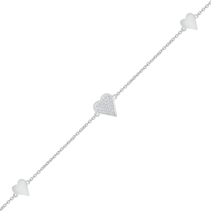 0.085 CT. T.W. Diamond Hearts Station Bracelet in Sterling Silver - 7.5"|Peoples Jewellers