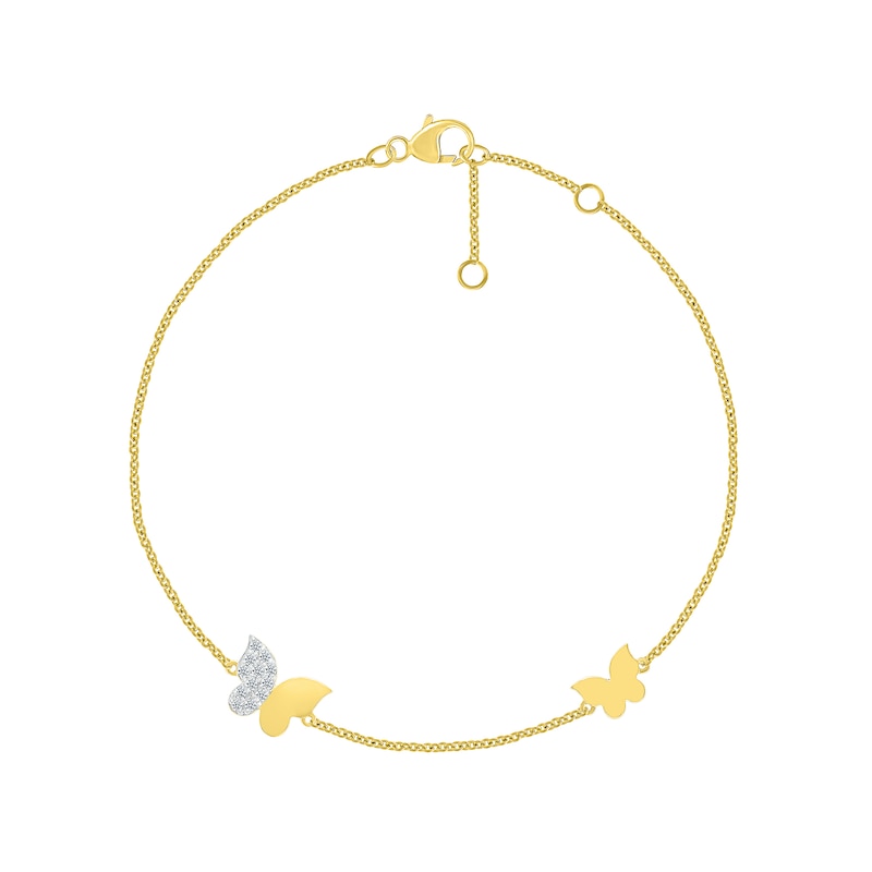 Main Image 2 of 0.065 CT. T.W. Diamond Butterflies Bracelet in 10K Gold - 7.5"