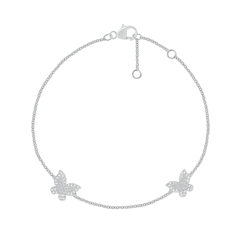 Main Image 2 of 0.066 CT. T.W. Diamond Butterflies Bracelet in Sterling Silver - 7.5"