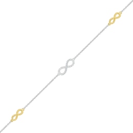Diamond Accent Infinity Trio Station Bracelet in Sterling Silver and 10K Gold - 7.5"