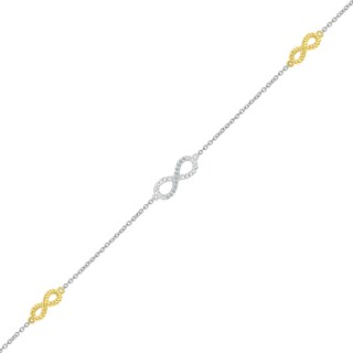 Diamond Accent Infinity Trio Station Bracelet in Sterling Silver and 10K Gold - 7.5"