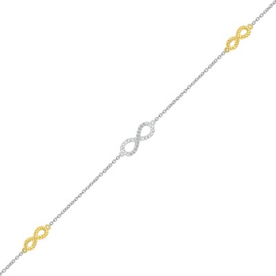 Diamond Accent Infinity Trio Station Bracelet in Sterling Silver and 10K Gold - 7.5"