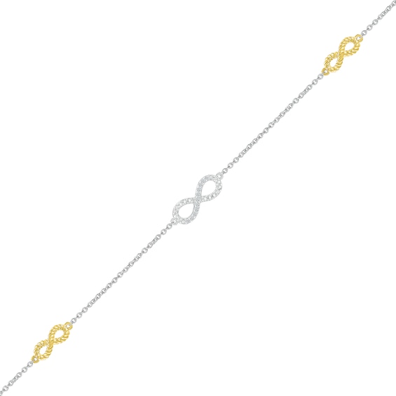 Diamond Accent Infinity Trio Station Bracelet in Sterling Silver and 10K Gold - 7.5"