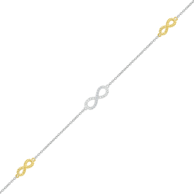 Diamond Accent Infinity Trio Station Bracelet in Sterling Silver and 10K Gold - 7.5"