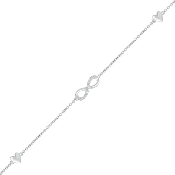 0.04 CT. T.W. Diamond Infinity and Hearts Station Bracelet in Sterling Silver - 7.5"