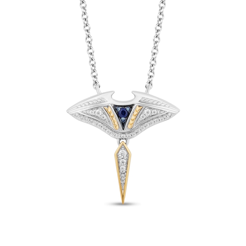 Enchanted Disney Moana Blue Sapphire and 0.11 CT. T.W. Diamond Stingray Necklace in Sterling Silver and 10K Gold