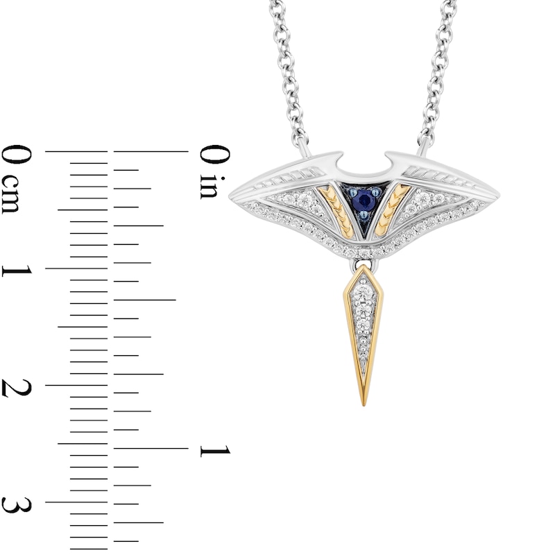 Enchanted Disney Moana Blue Sapphire and 0.11 CT. T.W. Diamond Stingray Necklace in Sterling Silver and 10K Gold