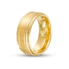 Thumbnail Image 2 of Men's 9.0mm Satin Double Groove Stepped Edge Wedding Band in Tungsten with Yellow Ion-Plate - Size 10
