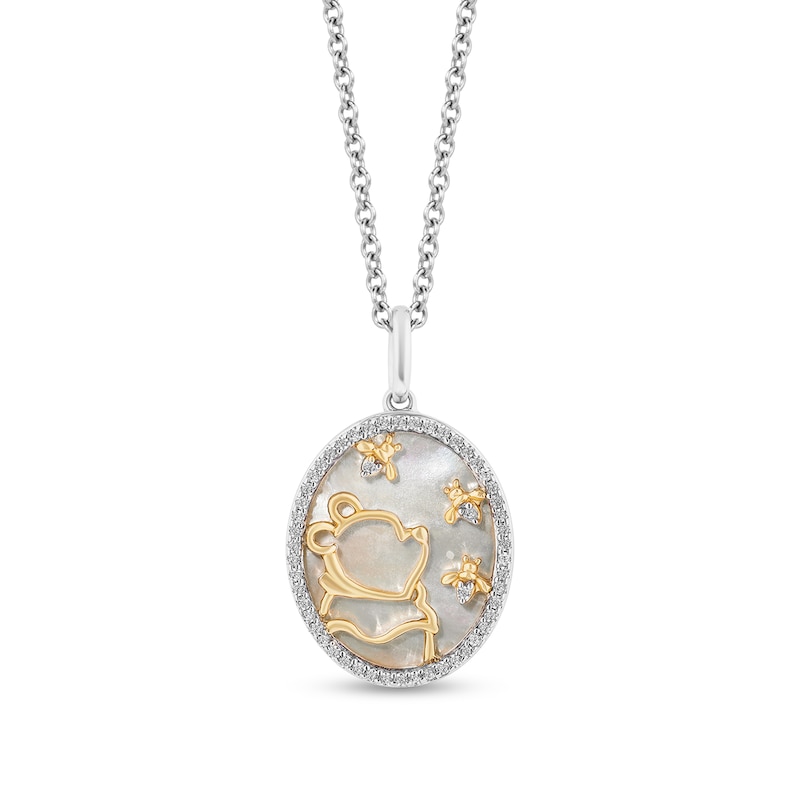 Disney Treasures Winnie the Pooh Oval Mother-of-Pearl and 0.115 CT. T.W. Diamond Pendant in Sterling Silver and 10K Gold