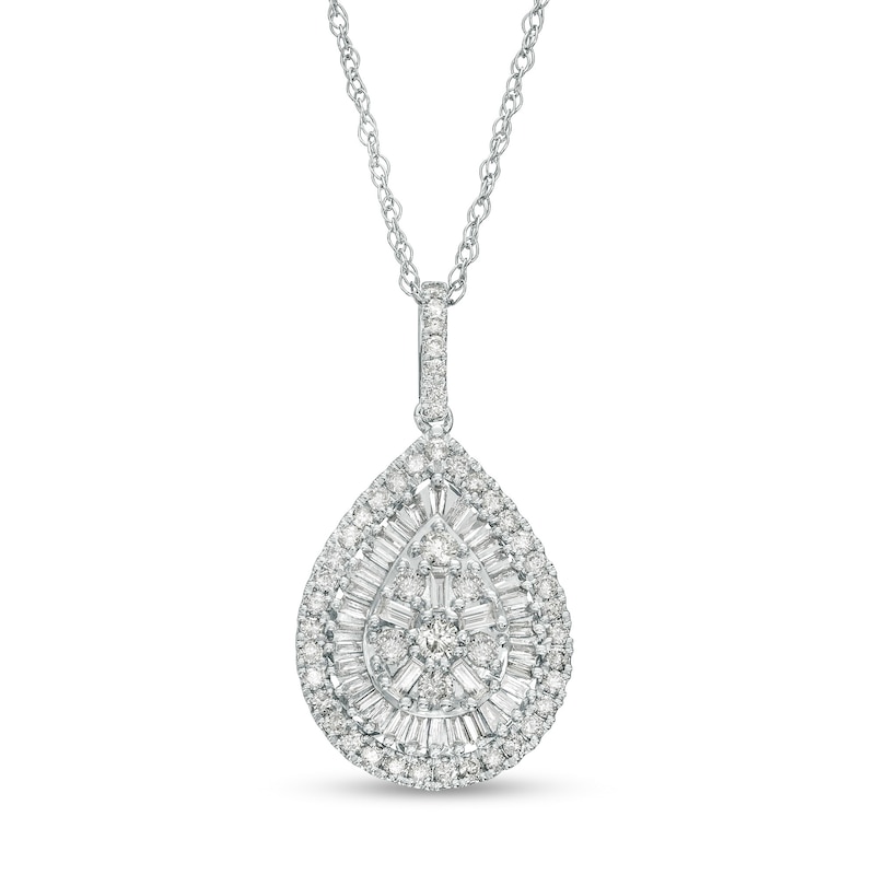 1.00 CT. T.W. Pear-Shape Multi-Diamond Double Frame Teardrop Pendant in 10K White Gold|Peoples Jewellers