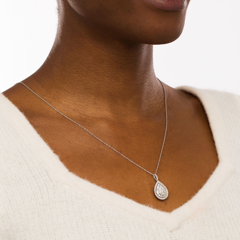 Main Image 2 of 1.00 CT. T.W. Pear-Shape Multi-Diamond Double Frame Teardrop Pendant in 10K White Gold