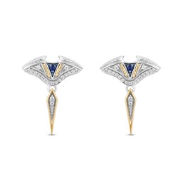 Enchanted Disney Moana Blue Sapphire and 0.115 CT. T.W. Diamond Stingray Drop Earrings in Sterling Silver and 10K Gold