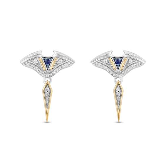 Enchanted Disney Moana Blue Sapphire and 0.115 CT. T.W. Diamond Stingray Drop Earrings in Sterling Silver and 10K Gold