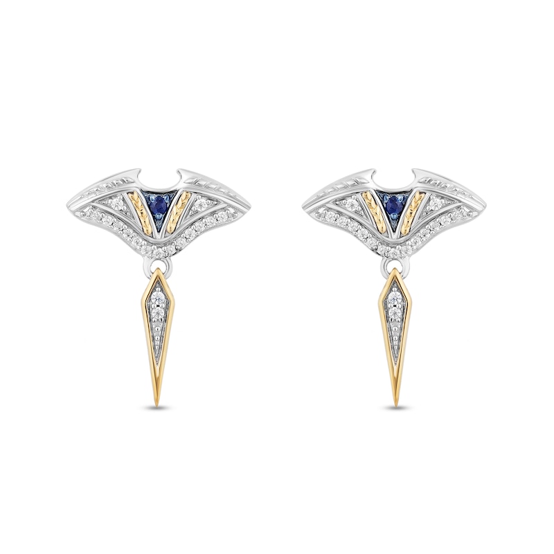 Enchanted Disney Moana Blue Sapphire and 0.115 CT. T.W. Diamond Stingray Drop Earrings in Sterling Silver and 10K Gold