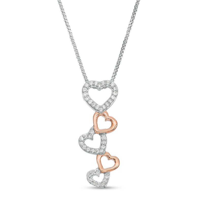 0.10 CT. T.W. Diamond Cascading Heart Pendant in Sterling Silver and 10K Rose Gold|Peoples Jewellers