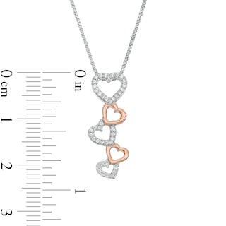 0.10 CT. T.W. Diamond Cascading Heart Pendant in Sterling Silver and 10K Rose Gold