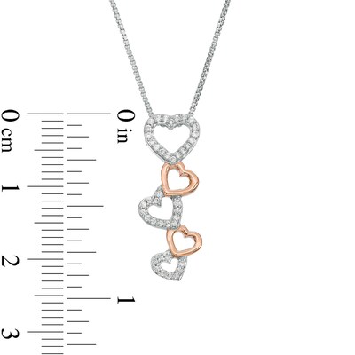 0.10 CT. T.W. Diamond Cascading Heart Pendant in Sterling Silver and 10K Rose Gold