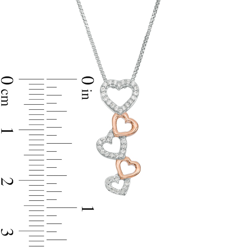 0.10 CT. T.W. Diamond Cascading Heart Pendant in Sterling Silver and 10K Rose Gold