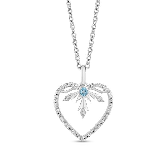 Enchanted Disney Elsa Swiss Blue Topaz and 0.18 CT. T.W. Diamond Snowflake Heart Pendant in Sterling Silver - 19"