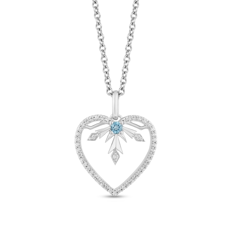 Enchanted Disney Elsa Swiss Blue Topaz and 0.18 CT. T.W. Diamond Snowflake Heart Pendant in Sterling Silver - 19"|Peoples Jewellers