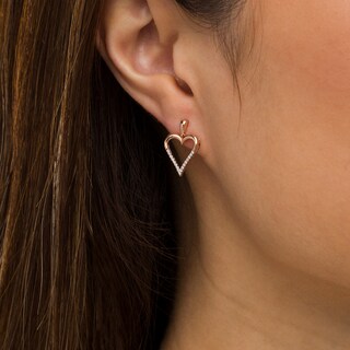 0.085 CT. T.W. Diamond Elongated Heart Drop Earrings in 10K Rose Gold