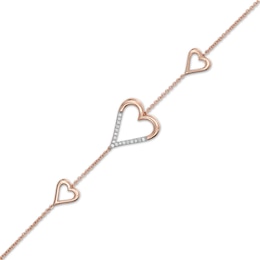 0.066 CT. T.W. Diamond Heart Trio Bracelet in 10K Rose Gold – 7.5&quot;