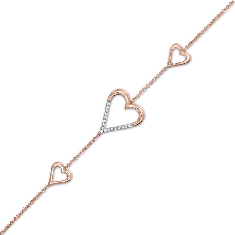 0.066 CT. T.W. Diamond Heart Trio Bracelet in 10K Rose Gold – 7.5"