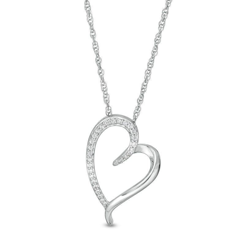 0.085 CT. T.W. Diamond Tilted Elongated Heart Pendant in 10K White Gold