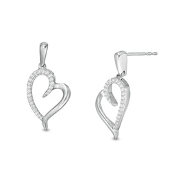 0.117 CT. T.W. Diamond Tilted Elongated Heart Drop Earrings in 10K White Gold