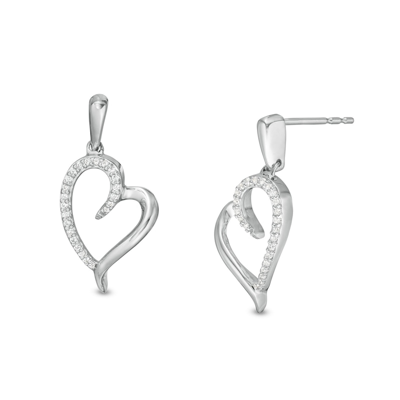 0.117 CT. T.W. Diamond Tilted Elongated Heart Drop Earrings in 10K White Gold