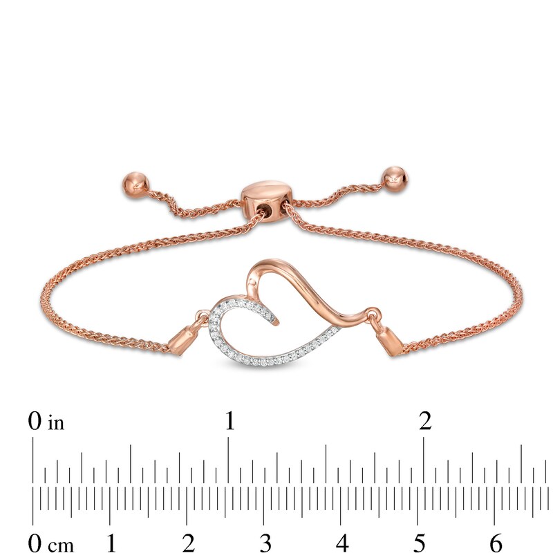 Main Image 3 of 0.085 CT. T.W. Diamond Sideways Tilted Heart Bolo Bracelet in Sterling Silver with 14K Rose Gold Plate – 9.5"