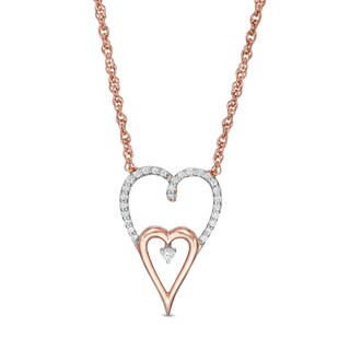 0.145 CT. T.W. Diamond Double Elongated Heart Necklace in Sterling Silver with 14K Rose Gold Plate