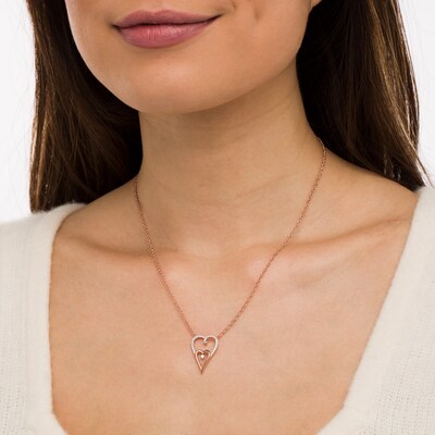 0.145 CT. T.W. Diamond Double Elongated Heart Necklace in Sterling Silver with 14K Rose Gold Plate